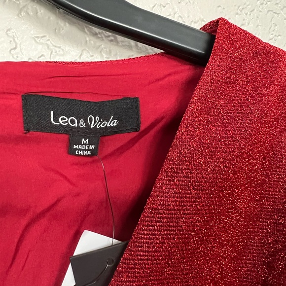 Lea & Viola Red Shimmer Overlay long sleeves detailed Mini Dress Contemporary - Picture 5 of 10